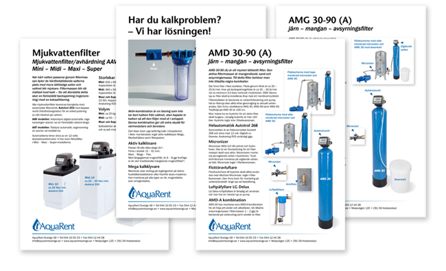 Produktblad för Auarent Sverige AB, ett företag som arbetar med vattenrening.
