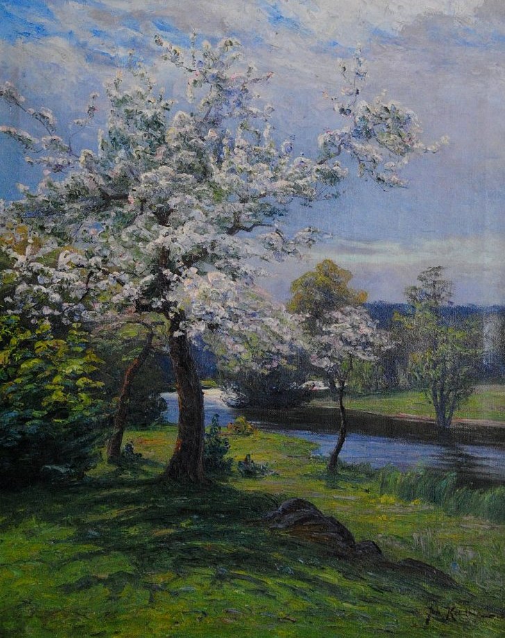 Å med blommande fruktträd 1888, privat ägo