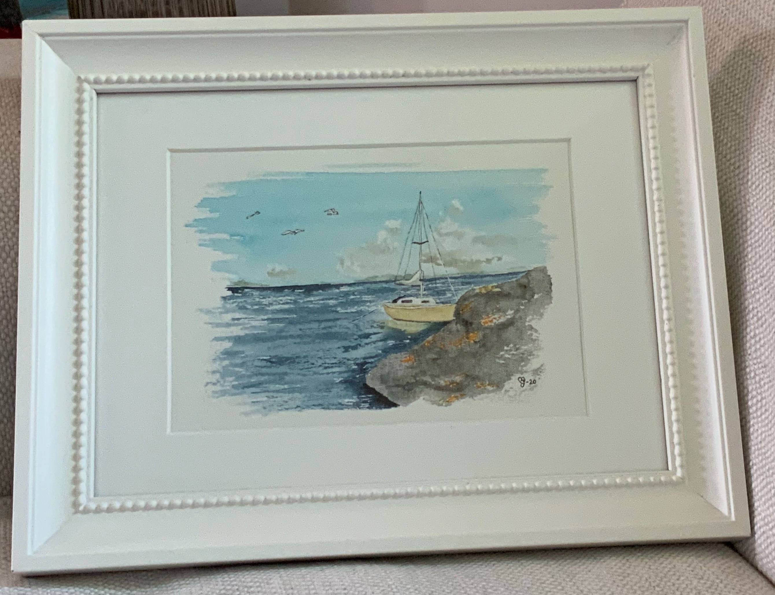 Den gula segelbåten - Orginal akvarell samt konsttryck
