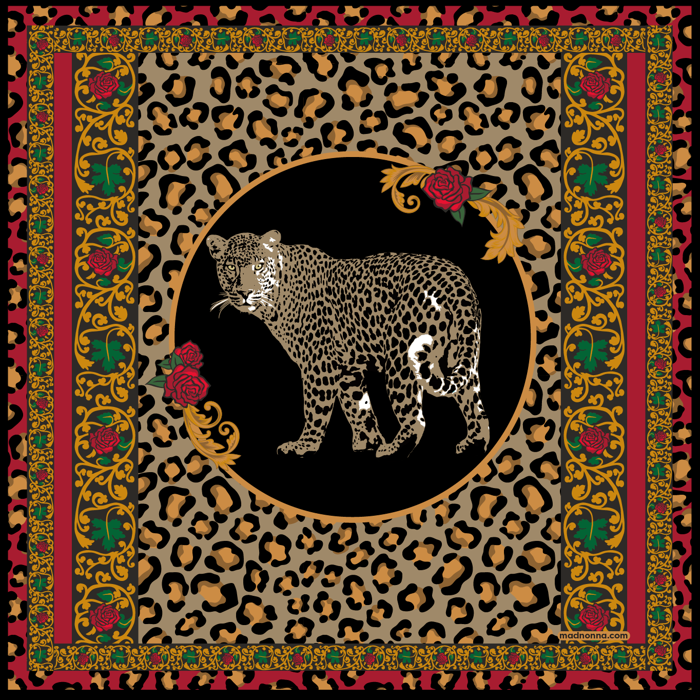 Leopard & Roses silk scarf