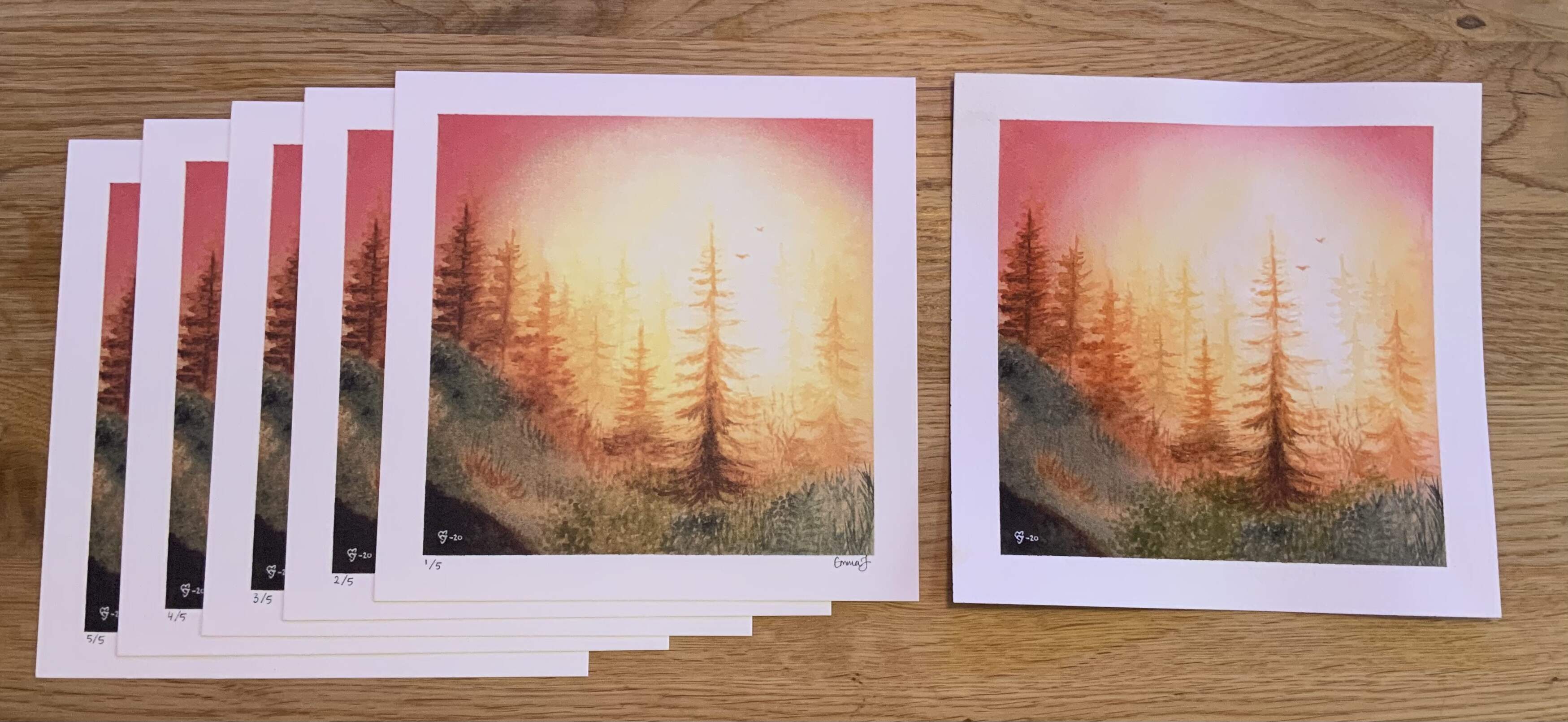 Varm solnedgång - orginal akvarell samt konsttryck - orginal inramad