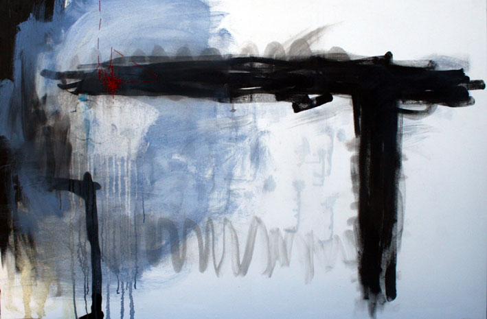 TEE | akryyli, muste ja lanka kankaalle | acrylic, ink and thread on canvas | 134 x 89 cm | 2014