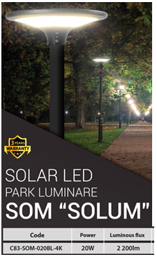 SOLAR LED PARKO ŠVIESTUVAS SOLUM 20W/2200LM/4000K/BLACK