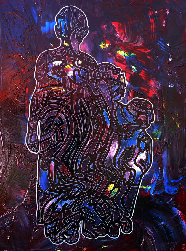 (2018. 60 x 80 cm. Acrylic, spray paint and pen on canvas.)