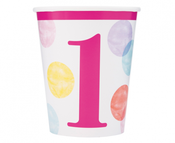 Pirmasis gimtadienis rožinis puodelis