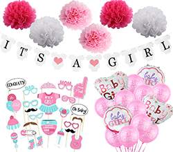 Baby party set, baby shower, it's a girl ballons.