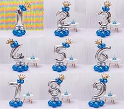 Barn födelsedag dekoration ballonger 1-9, silver/guld/blå