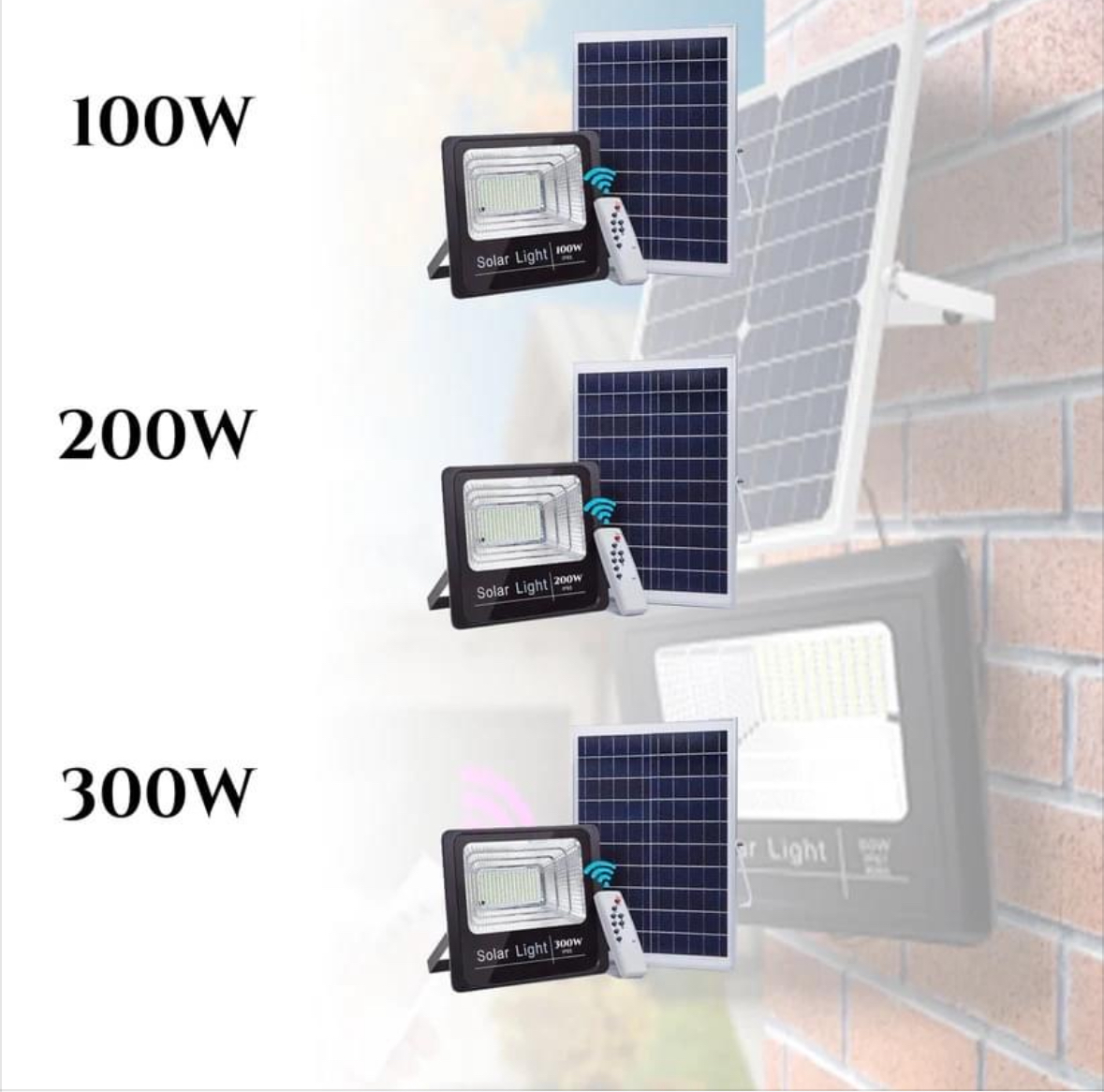 100W - 200W prožektorius su saulės baterija IP66/LED