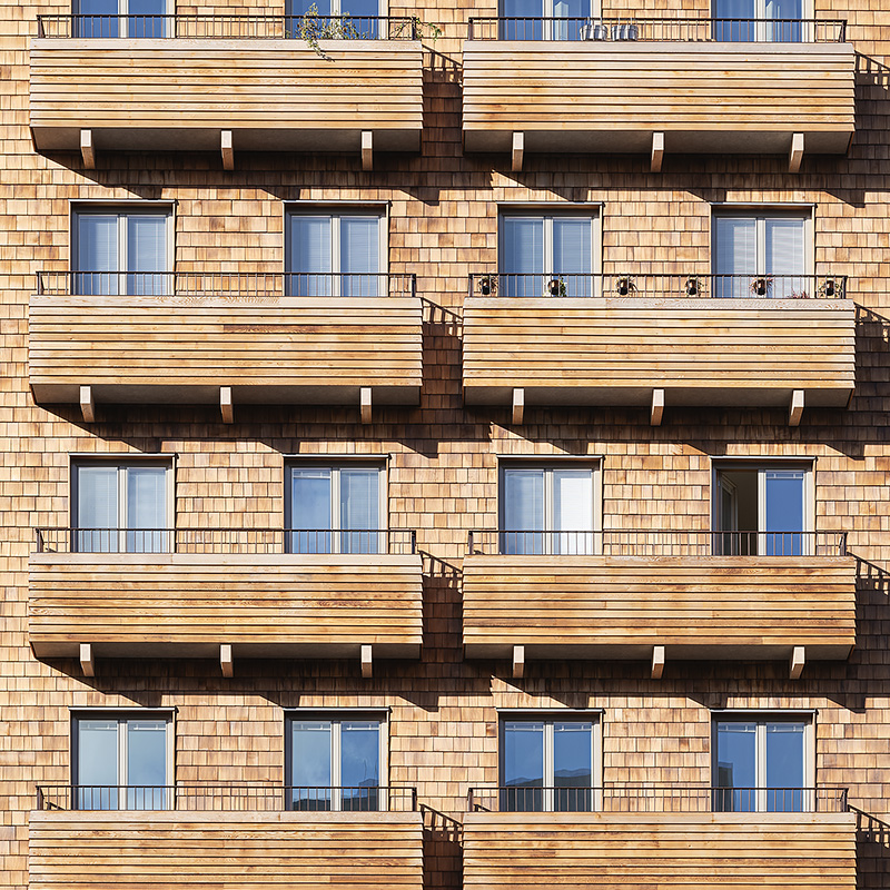 Apartment buildning, cedar wood facade.