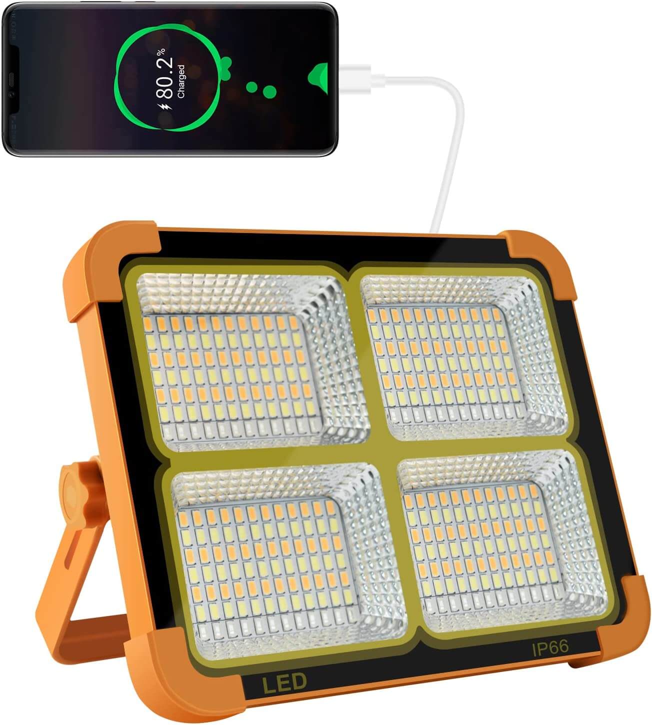 100W nešiojamas hibridinis įkraunamas LED prožektorius USB + saulės baterija/IP66