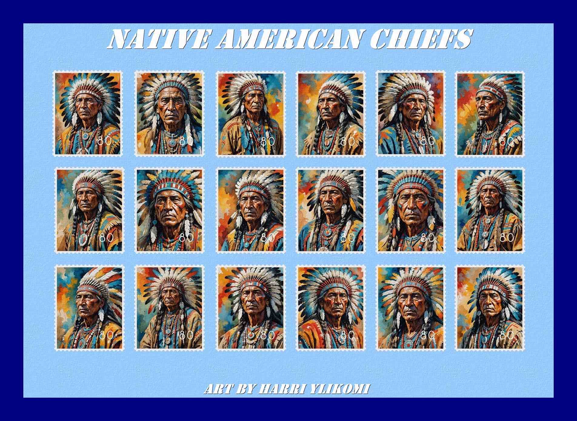 Native American Chiefs konst poster storlek A4