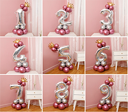 Barn födelsedag dekoration ballonger 1-9, silver/guld rose/guld