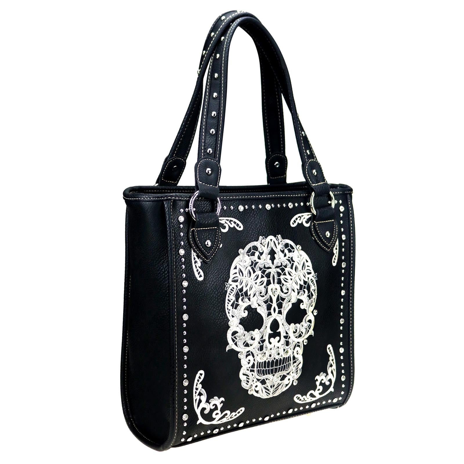 Tote handbag sugar skull black/white