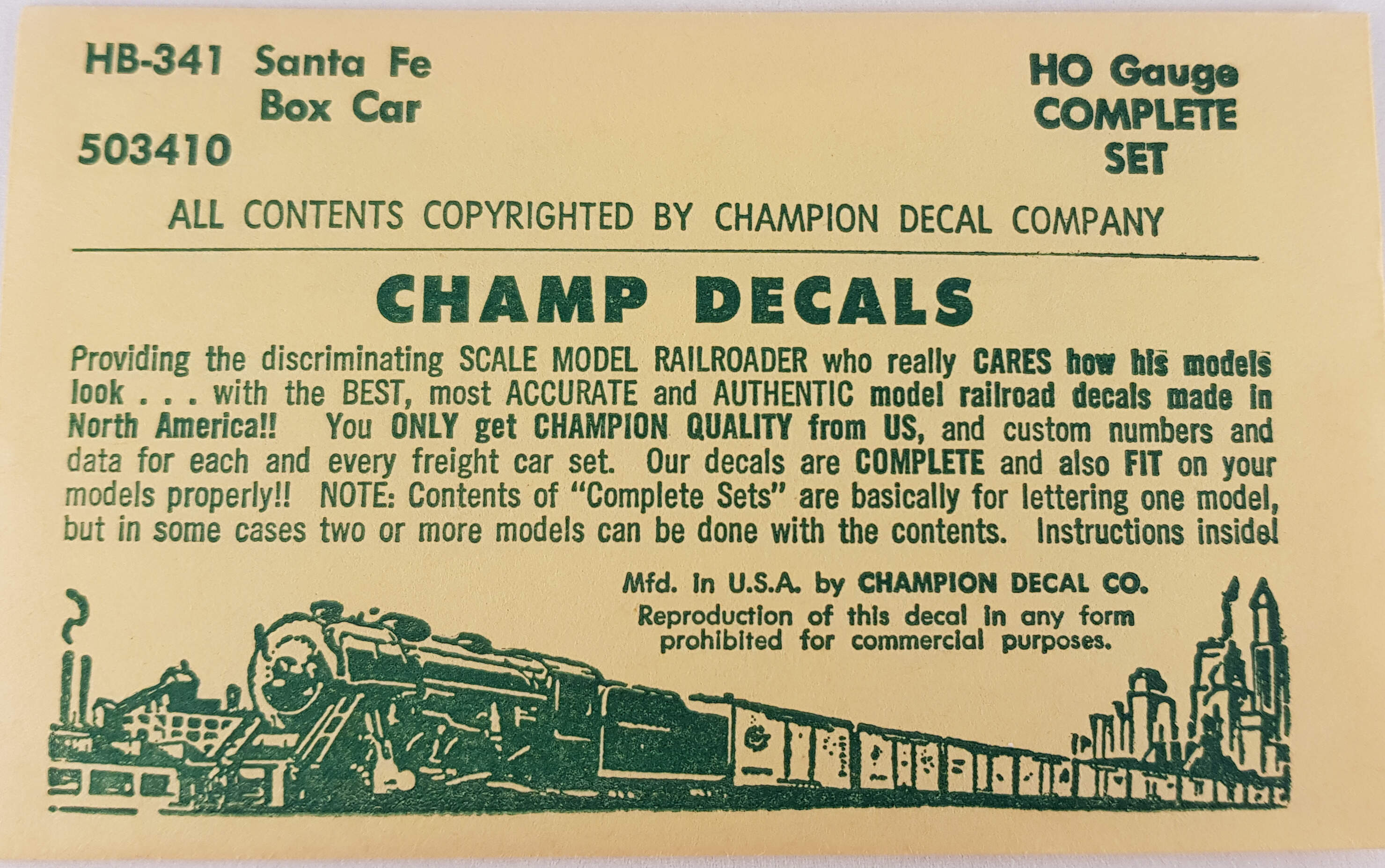 Champ Decals HB-341 Godsvagn Santa Fe, skala H0, K30