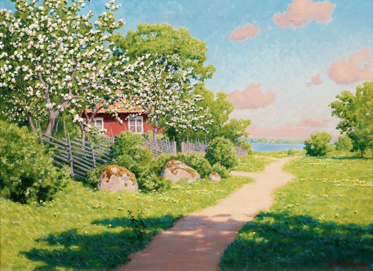 landskap med blommande fruktträd 1930, Bukowskis