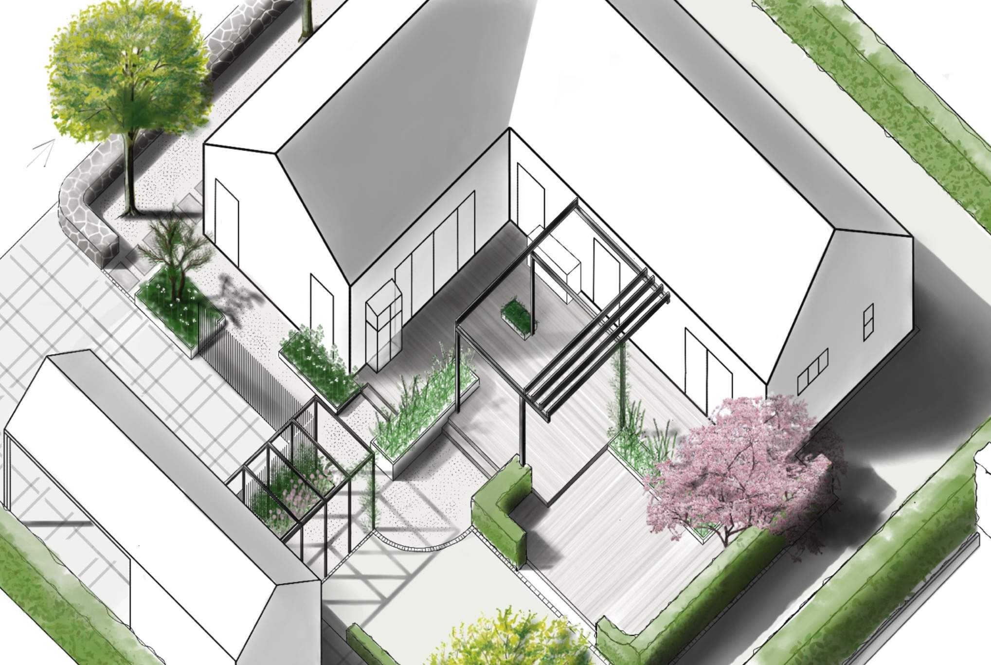 Trädgårdsdesign Vejbystrand Trädgårdsritning Illustrtionsplan
