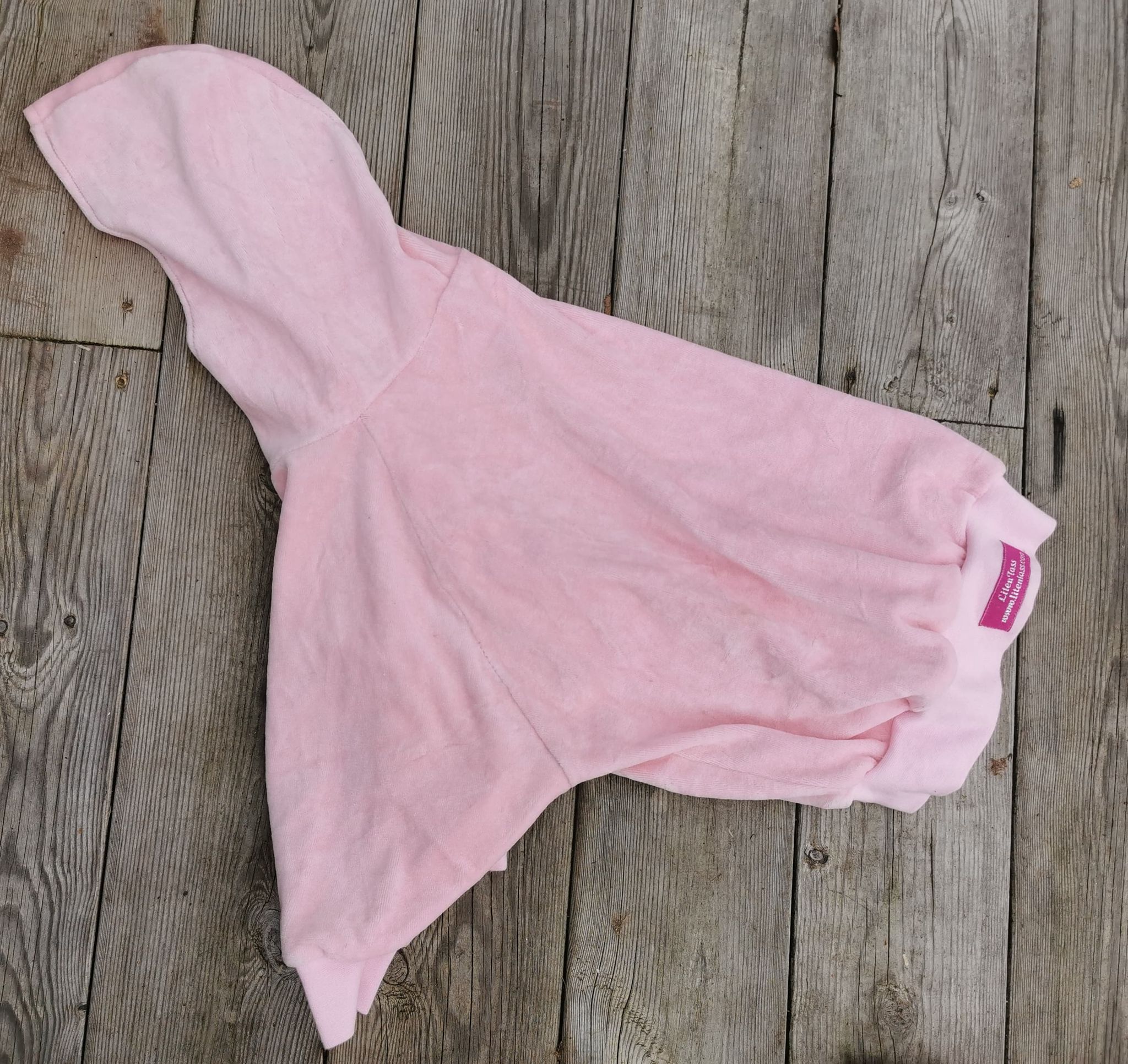 Stor rosa velour hoodie, rygglängd ca 40 + 10-15 cm