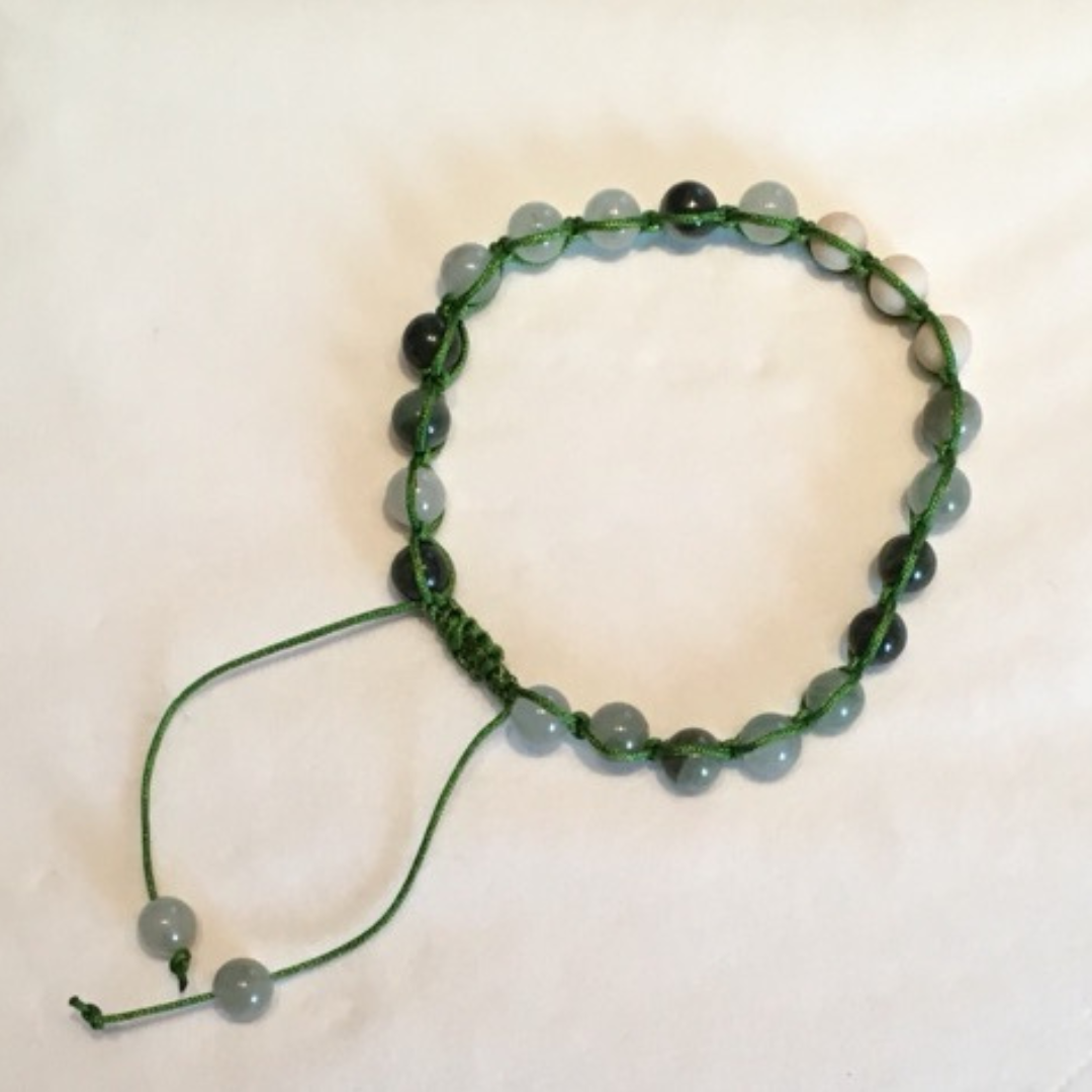 18 Bead Wrist Mala/Shamballa (19 cm) - Grön Jaspis, Magnesit (SH22)