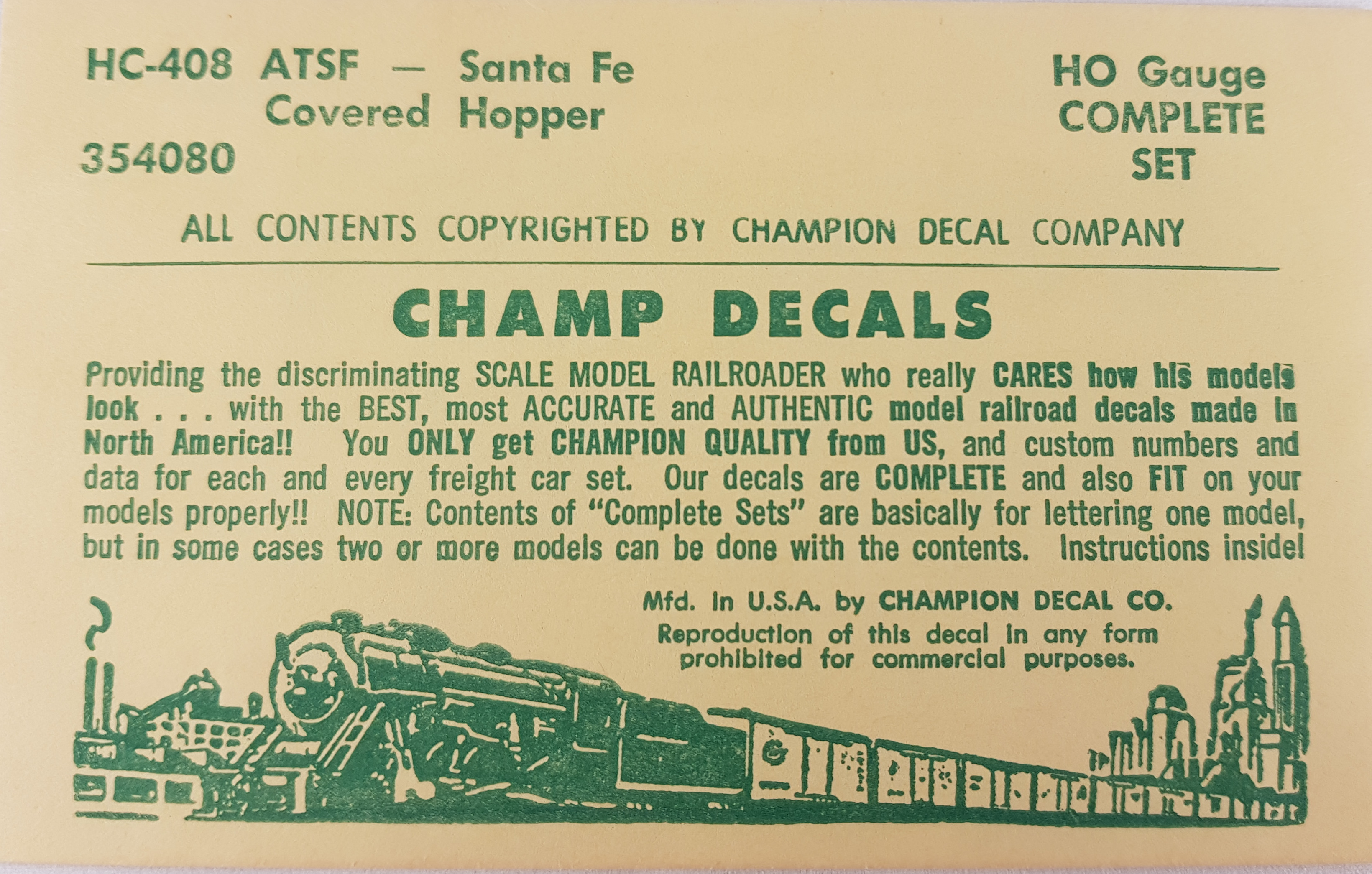 Champ Decals HC-408 ATSF Covered Hopper Santa Fe, skala H0, K30