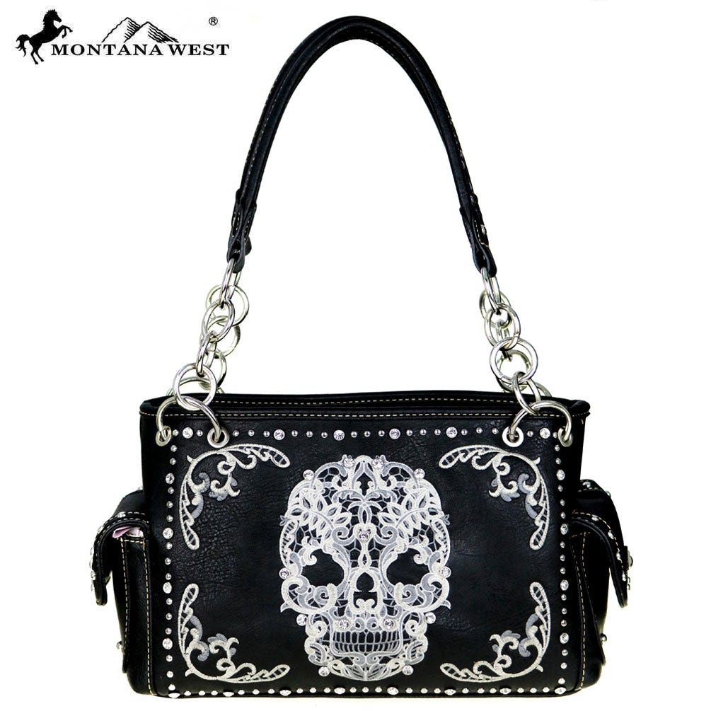 Sugar skull Satchel handbag black-white