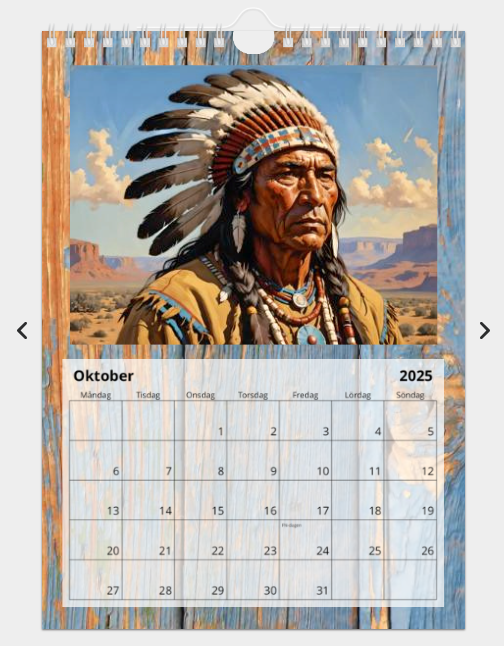 2025 Native American Chief väggkalender