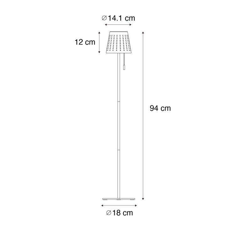 LED šviestuvas įkraunamas USB ir saulės energija su 3 pakopų pritemdymo funkcija IP44/94 cm