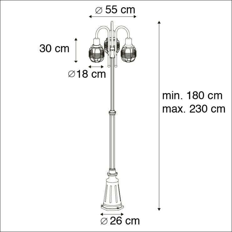 Modernus lauko šviestuvas 3 žibintų 180cm-230cm