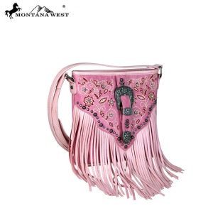 Crossbody handbag med fransar rosa