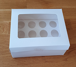 Mini Cupcake Box , vit kartong, med fönster, 12 hål . PK-27
